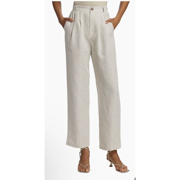 Reformation Mason Linen Straight-Leg Pants Size 10 Lightweight Pockets Beige - Picture 1 of 12